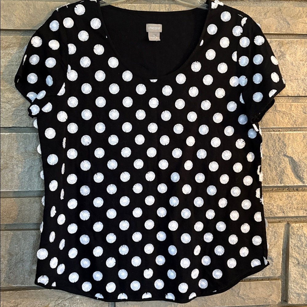 Chico's Black Top with White Dots